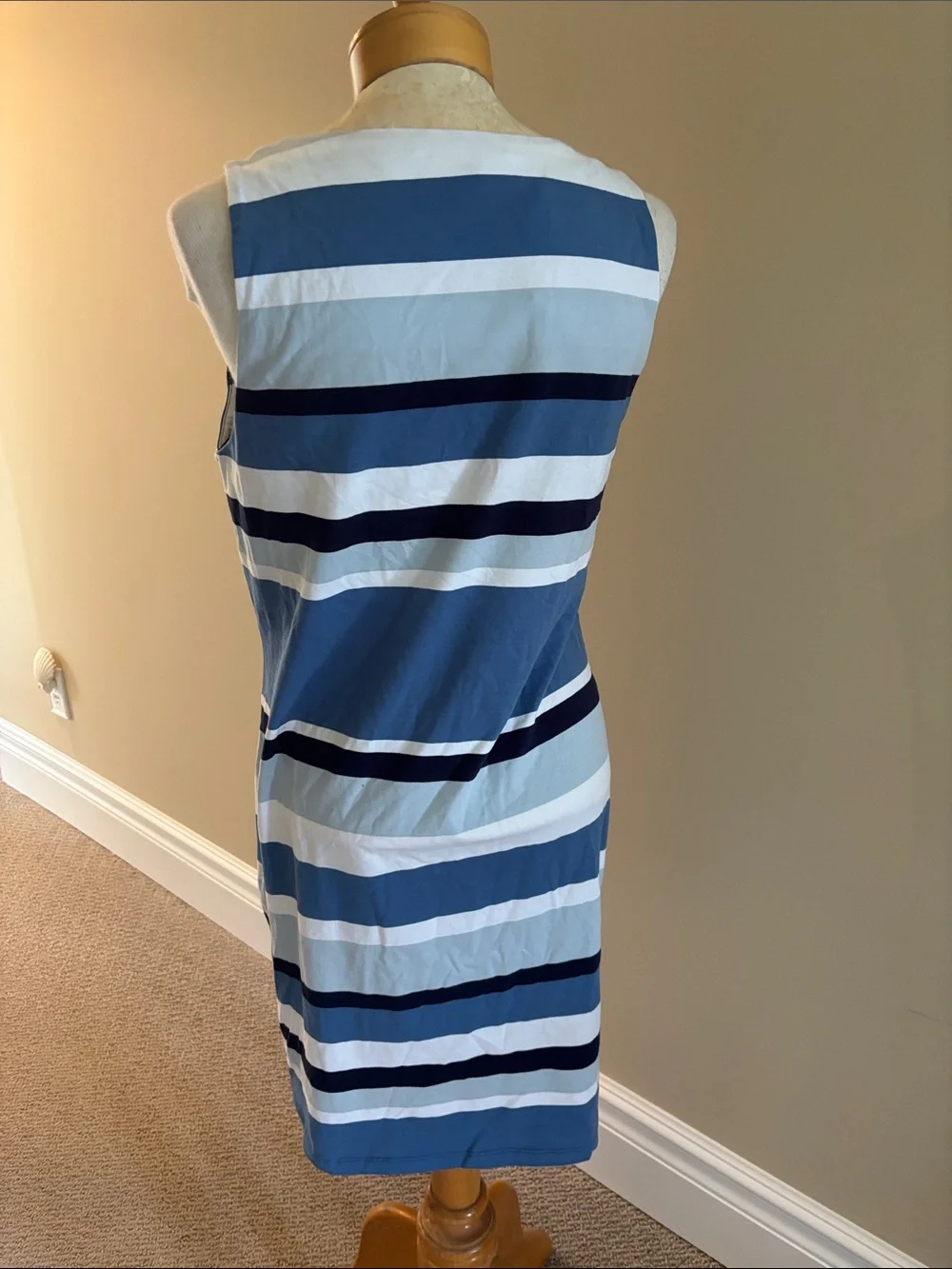 Michael Kors Blue and White Striped Tie-Shoulder Dress